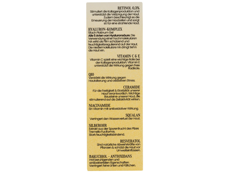 Anti Aging Retinol Serum - 50ml mit Ceramiden, Hyaluron-Komplex, Niacinamiden, Bakuchiol, Resveratol, Q10, Squalan, Vitamin E - Soummé GmbH