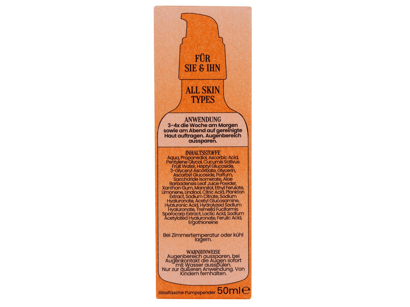 Anti Aging Vitamin C Serum - 50ml mit 11% Vitamin C, Grünalge, Ferulasäure, Pentavitin, Hyaluron-Komplex und Gurkenwasser - Soummé GmbH
