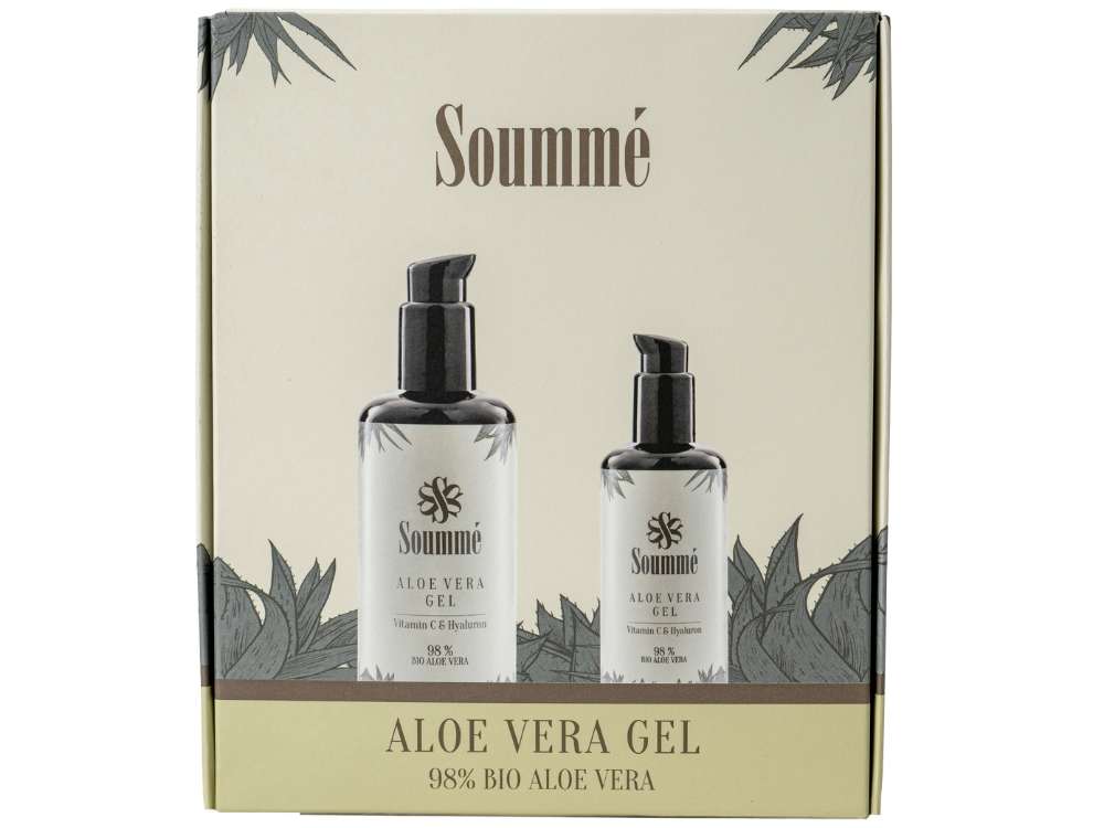 Geschenkbox Aloe Vera Gel mit 98% Bio Aloe Vera, mit Reisegre 100ml   Soumm GmbH