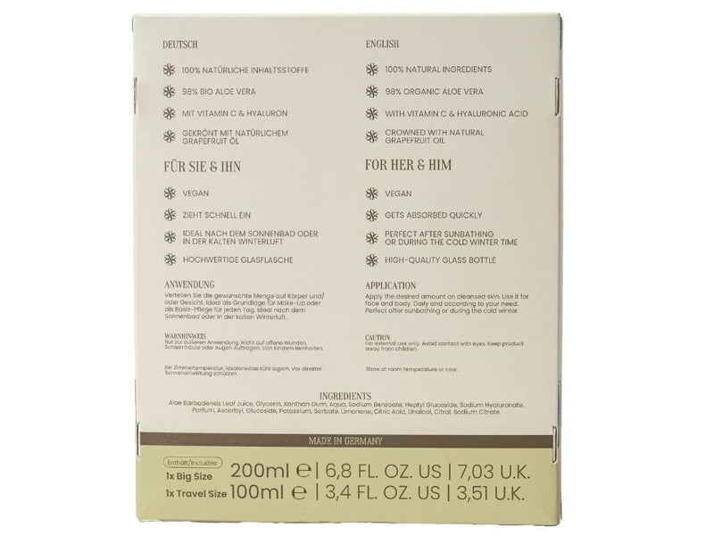Geschenkbox Aloe Vera Gel mit 98% Bio Aloe Vera, mit Reisegröße 100ml & 200ml - Soummé GmbH