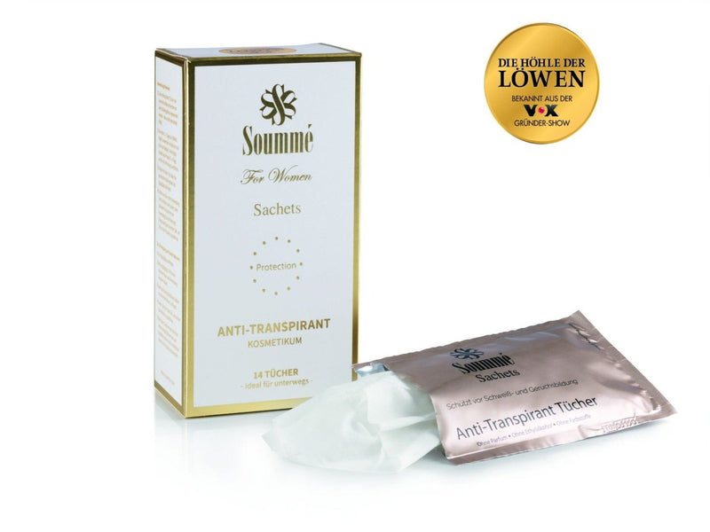 Antitranspirant Protection Sachets/ Tücher for Women 14 Stück - 8,5 ml je Tuch (119 ml) - Kosmetikum - Soummé GmbH