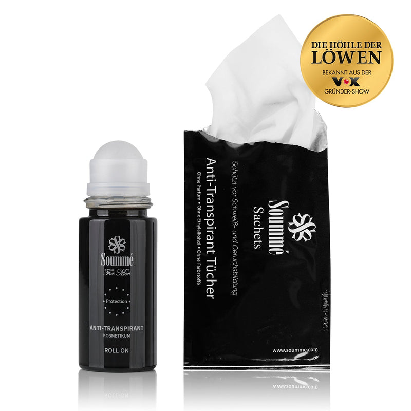 ▸ Soummé SET gegen Schwitzen ❁ Antitranspirant Roll-On und 14 Sachets – Soummé GmbH