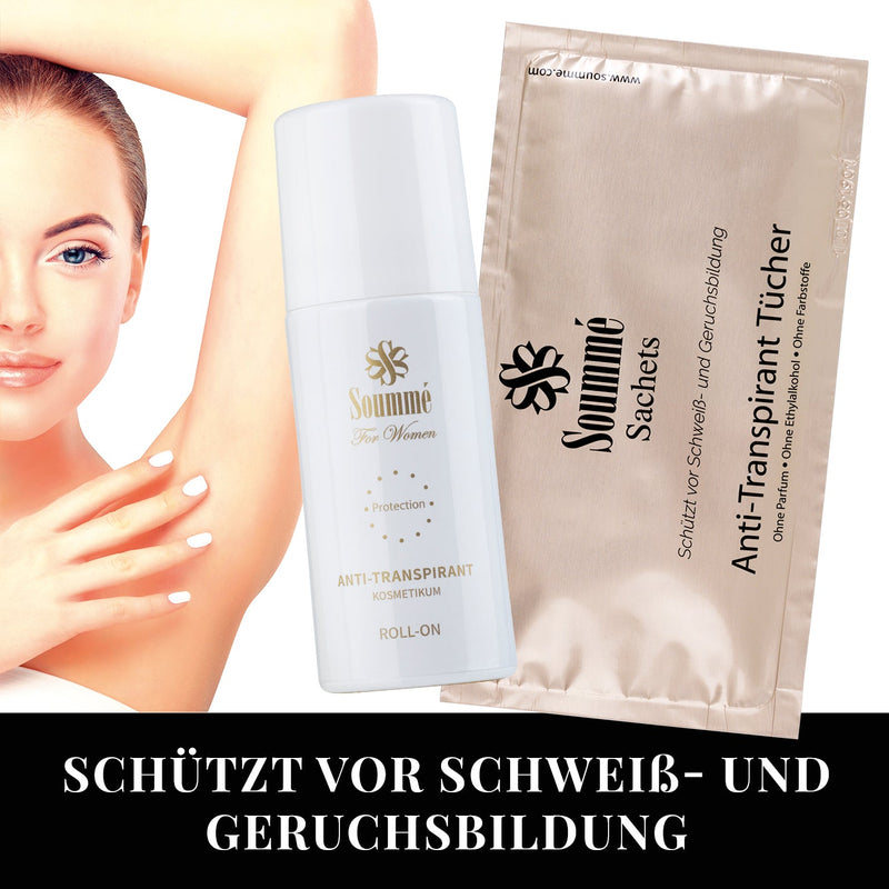 SET Antitranspirant Roll-On (50ml) und 14 Tücher/Sachets Box (119ml) for Women - Kosmetikum - Soummé GmbH